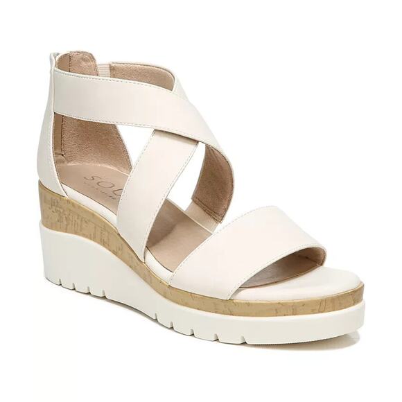 Soul Naturalizer Women's Goodtimes Leather Wedge Sandals, Porcelain Size 7.5M - Picture 2 of 5